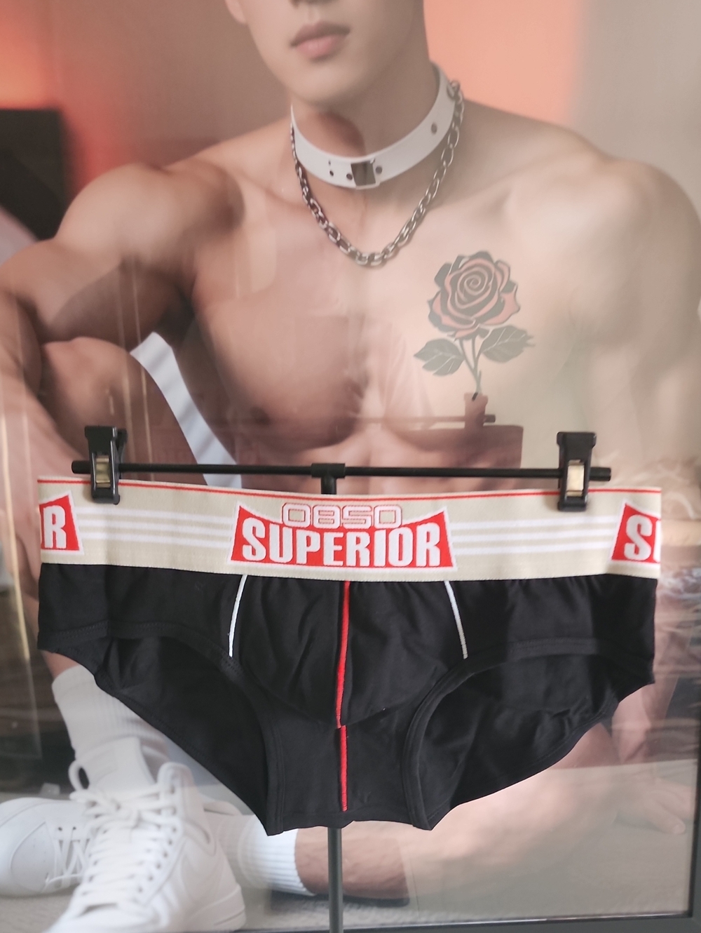 SUPERIOR Men's Black Briefs with Red Trim